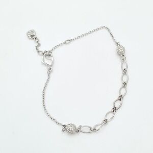 SWAROVSKI Signed Anklet Pavé Clear Crystal Balls Large Link Rhodium Plate 9"